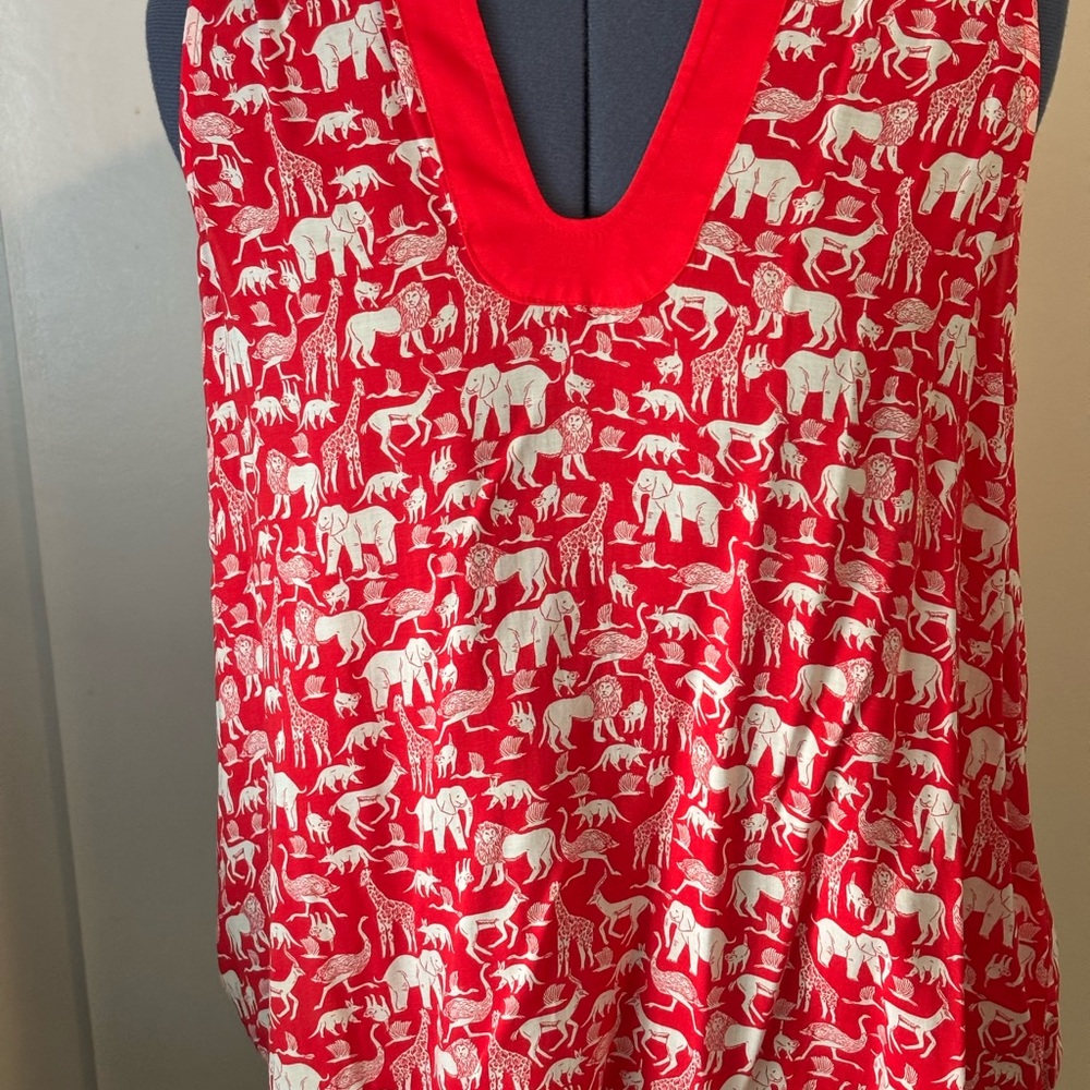 Anthropology Maeve Bright Coral/Red Animal Print Women's Top